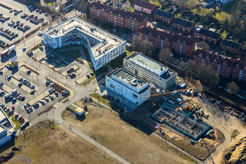 Aerial view, new development area SCI:Q Living, ParacelsusPark, Hamm-Lippstadt University, university campus, Bad Hamm, Hamm, Ruhr area, North Rhine-Westphalia, Germany, education, educational institution, DE, Europe, aerial view, aerial photography, aerial photography, Marker Allee, overview, university, bird's eye view, birds-eyes view, overview