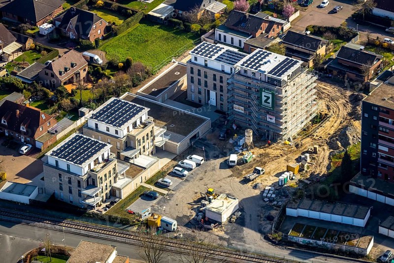 Aerial view, new construction project Augenweide, condominiums and penthouses, Grenzweg, Braam-Ostwennemar, Hamm, Ruhr area, North Rhine-Westphalia, Germany, construction work, construction area, building site, building plots, construction project, DE, development, Europe, property tax, real estate, capacity requirements, aerial view, aerial photography, aerial photography, new construction, overview, bird's eye view, residential complex, living and living, residential buildings, quality of living, residential neighbourhood, birds-eyes view, overview