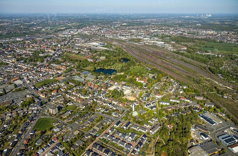 Aerial view, overview Hammer Westen, Wilhelmstraße, Hamm, Ruhr area, North Rhine-Westphalia, Germany, Duisburg, DE, Europe, birds-eyes view, aerial view, aerial photography, aerial photography, overview, bird's eye view