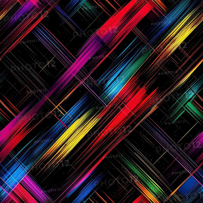 Abstract digital art featuring vibrant, intersecting neon lines creating a geometric pattern, Intersecting neon lines form a vibrant abstract geometric grid against a black background, Seamless looping illustration, colorful diagonal lines, creating a modern dynamic template background, vibrant colored lines and geometric forms for business or technology wallpaper, AI generated
