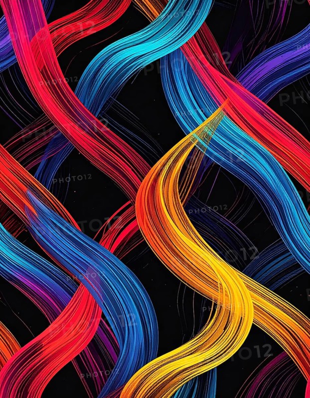 Abstract digital art featuring vibrant, intersecting neon lines creating a geometric pattern, Intersecting neon lines form a vibrant abstract geometric grid against a black background, Seamless looping illustration, colorful diagonal lines, creating a modern dynamic template background, vibrant colored lines and geometric forms for business or technology wallpaper, AI generated