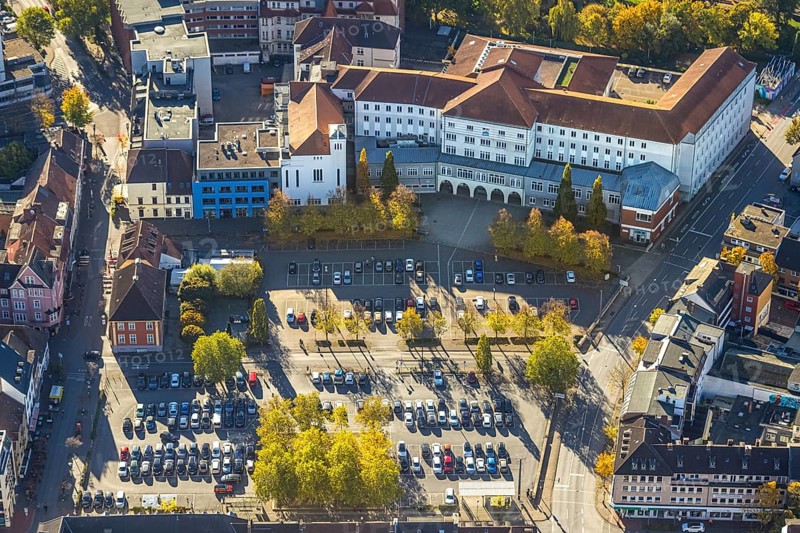 Aerial view, Johanniter-Kliniken Hamm location Nassauerstraße and parking spaces, Mitte, Hamm, Ruhr region, North Rhine-Westphalia, Germany, DE, Europe, healthcare, hospital, clinic, hospital, aerial photography, aerial photography, medical facility, medical assistance, overview, birds-eyes view, overview, medical care