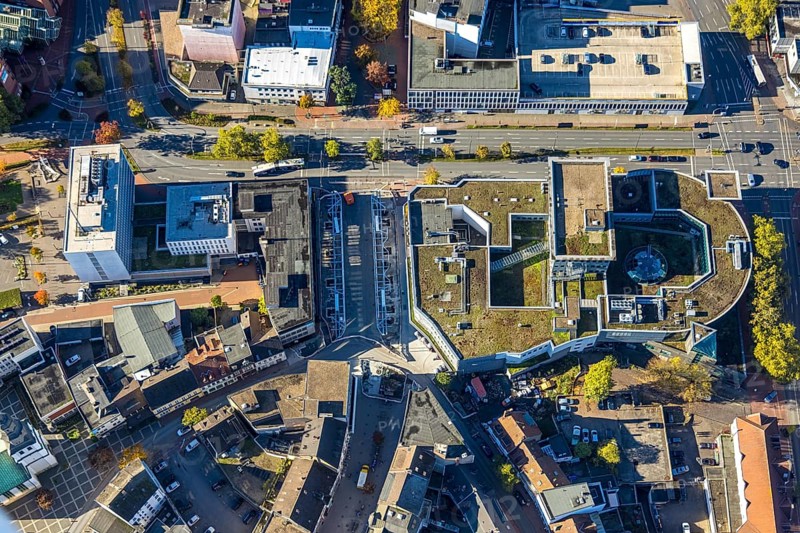 Aerial view, city gallery on Westring and construction site, Mitte, Hamm, Ruhr area, North Rhine-Westphalia, Germany, construction site, building plots, construction project, construction site, city, DE, Europe, aerial photography, aerial photography, new building, overview, birds-eyes view, overview, birds-eyes view, overview