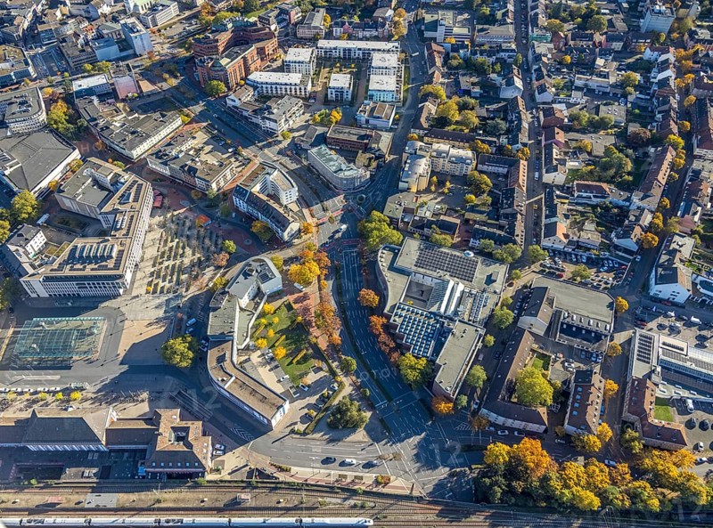 Aerial view, Neue Bahnhofstraße section between Willy-Brandt-Platz and Am Stadtbad, construction site new apartment building for student living at the Neue Bahnhofstraße corner Friedrichstraße street intersection next to the health department, Gustav-Lübcke-Museum, Mitte, Hamm, Ruhr area, North Rhine-Westphalia, Germany, DE, Europe, aerial photography, aerial photography, museum, overview, birds-eyes view, birds-eyes view, overview