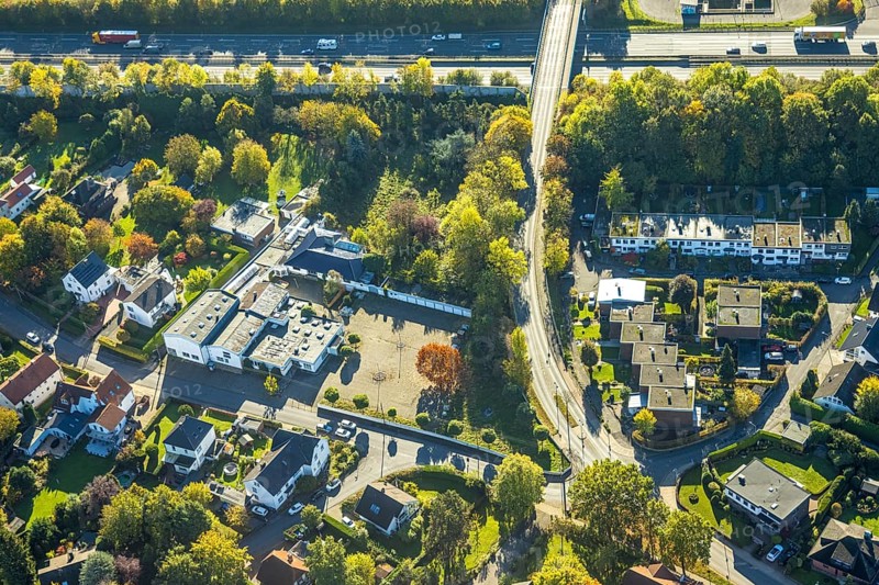 Aerial view, Wambelner Straße bridge over the A2 motorway, autumn trees, Rhynern district, Hamm, Ruhr area, North Rhine-Westphalia, Germany, motorway, bridge, DE, Europe, aerial photography, aerial photography, road traffic, overview, birds-eyes view, overview