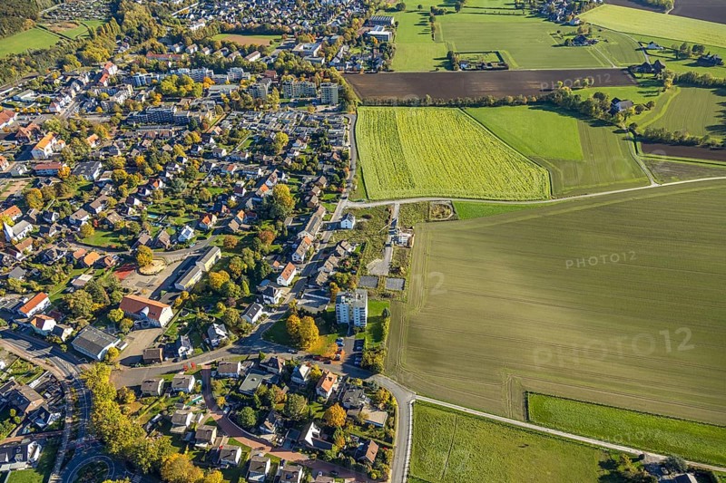 Aerial view, Haverwiese and Kirchspiel Straße, residential area district of Pelcum with meadows and fields, Pelcum district, Hamm, Ruhr area, North Rhine-Westphalia, Germany, DE, Europe, property tax, high-rise building, real estate, aerial photography, aerial photography, overview, bird's eye view, residential complex, living and living, residential area, residential area, residential district, birds-eyes view, overview