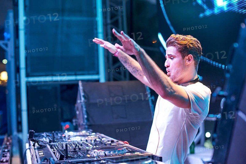EDITORIAL and NEWS ONLY, DJ Ravitez (Chico de Reus) at Starbeach events festival Hersonissos, Crete, Greece, on 17. July 2017, performing shortly before Hardwell and Afrojack