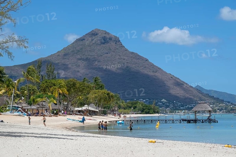 Beach, palm trees, sea, sky, clouds, Flic-en-Flac, Mauritius