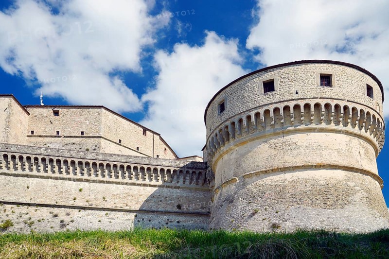 Fortress round tower, medieval fortress, San Leo fortress, San Leo, Emilia-Romagna, Italy
