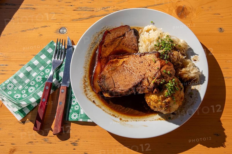 Roast pork with bread dumplings and sauerkraut, Styria, Austria