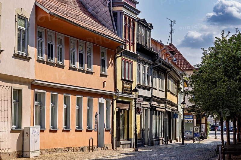 Street view with historic buildings and colorful facades, The old town of Arnstadt in Thuringia