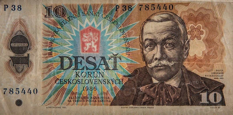 Pavol Országh Hviezdoslav (1849-1921) was a lawyer and the foremost Slovak poet. Portrait on older 10-korun Czechoslovak banknote