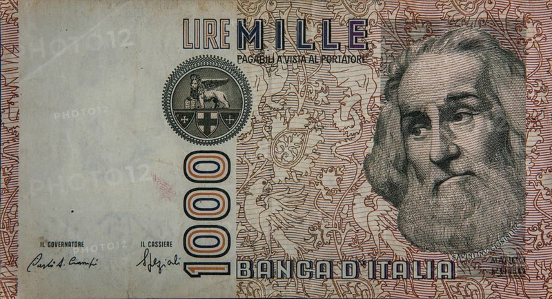 Marco Polo (1254-1324) was a Venetian explorer, who traveled to Asia. Portrait on an old Italian 1000-lire banknote