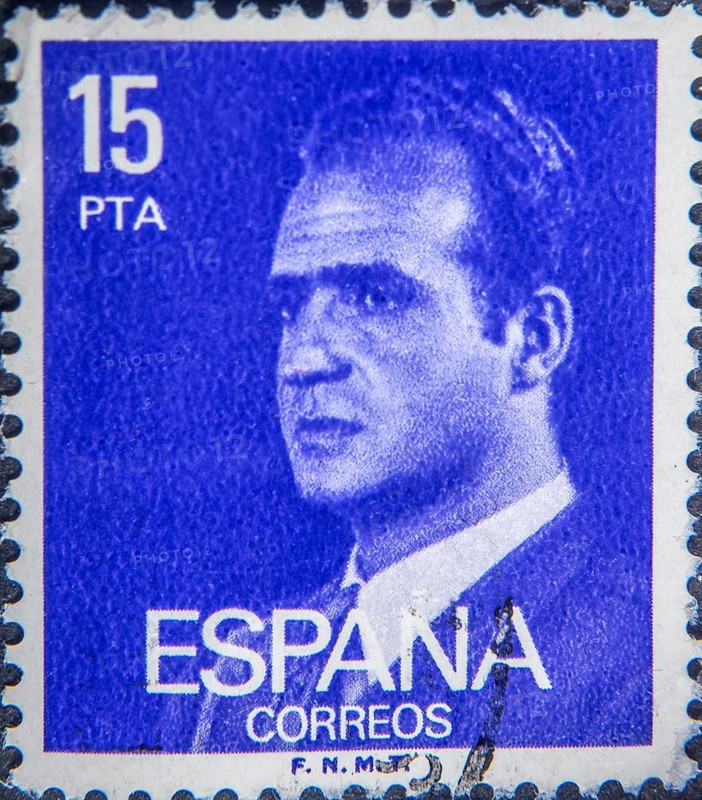 Juan Carlos I, born in 1938, was King of Spain between 1975 and 2014. Portrait on Spanish postage stamp