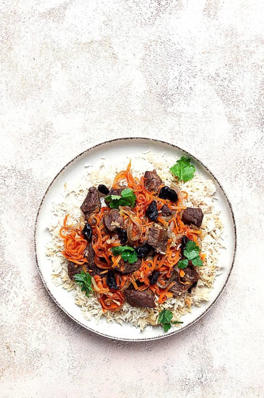 Kabuli pulao, pilaf, the national dish of Afghanistan, rice with meat, homemade, no people