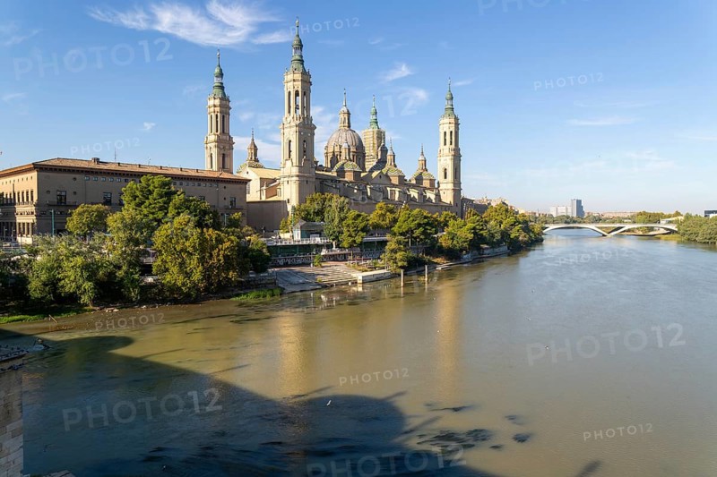 Basilica of Our Lady of the Pillar cathedral church, Zaragoza, Aragon, Spain, Europe view from River Ebro