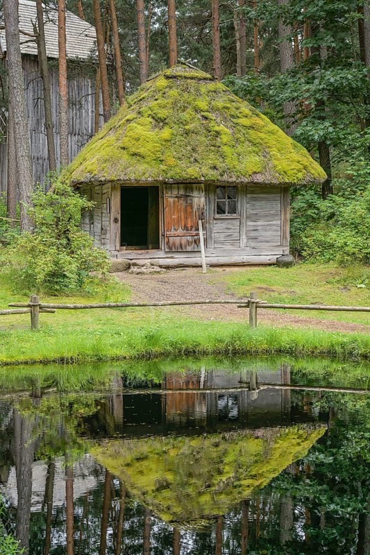 Pond near the village, sauna house, Latvian Ethnographic Open-air Museum, Brivdabas iela, Riga, Latvia