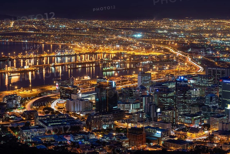 View of Cape Town from Signal Hill at blue hour, Cape Town, Western Cape, Republic of South Africa