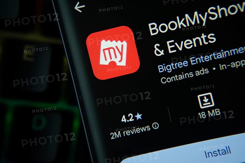 Dhaka, Bangladesh- 27 July 2025: BookMyShow app from Google Playstore is displayed on a smartphone screen