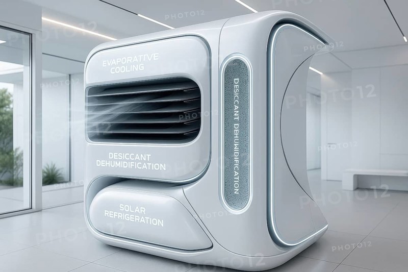 This innovative appliance features desiccant dehumidification and solar refrigeration for optimal climate control, AI generated