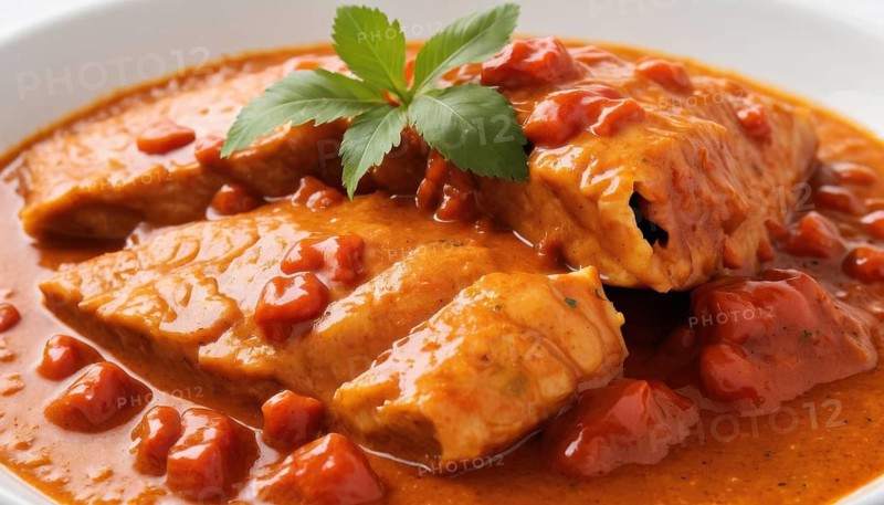 This flavorful dish features tender fish cooked in a vibrant tomato sauce, perfect for a satisfying meal, AI generated