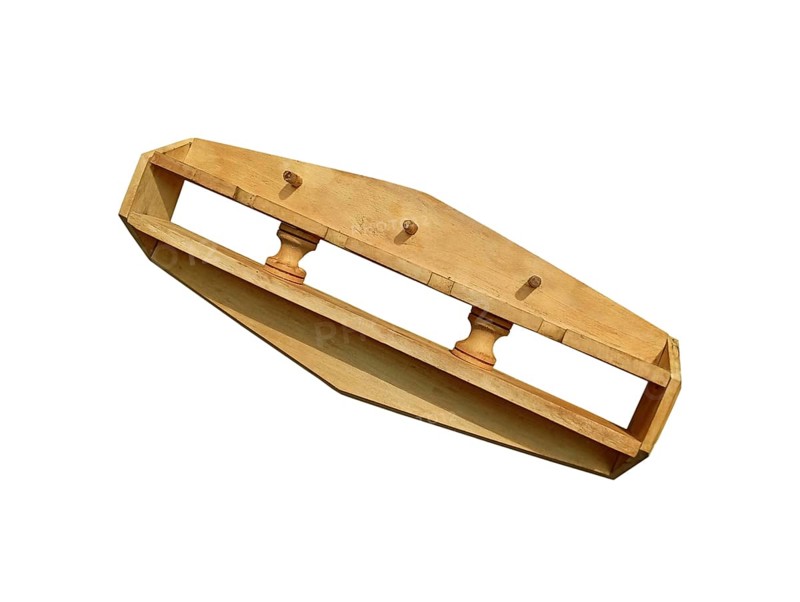 Wooden hanger with shelves on white background