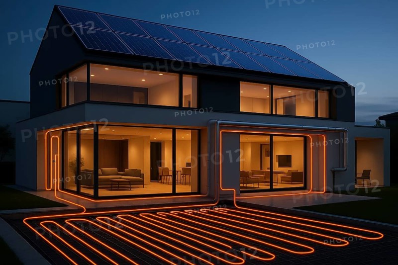 This image showcases a contemporary house with sustainable energy solutions, perfect for eco-conscious living, AI generated