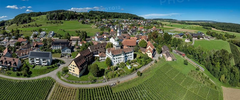 Herdern Castle, residential, work and employment site, drone recording, Herdern, Thurgau, Switzerland