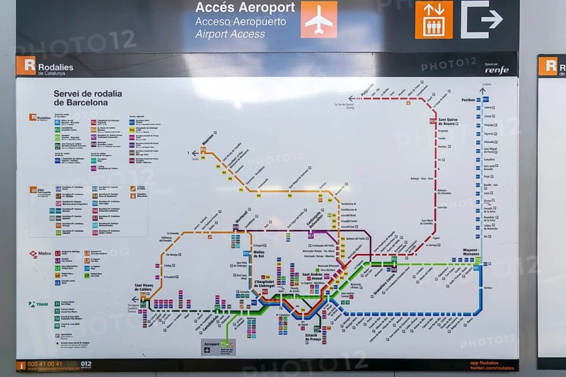 Rodalies de Catalunya, Rodalia de Barcelona suburban rail network map, Barcelona, Catalonia, Spain