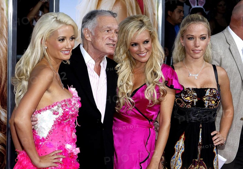 Hugh Hefner, Holly Madison, Bridget Marquardt and Kendra Wilkinson at the Los Angeles premiere of 'House Bunny' held at the Mann Village Theatre in Westwood, USA on August 20, 2008, Los Angeles, CA, USA, Los Angeles, California, USA