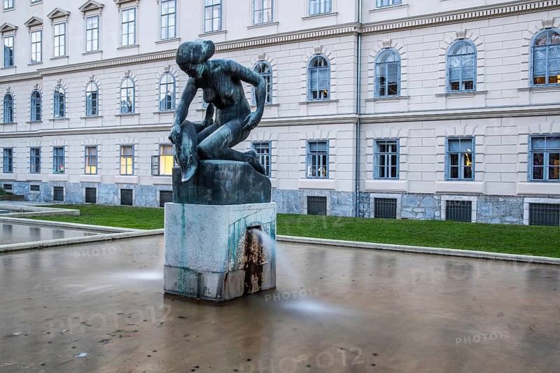 Sculpture, woman with dolphin, Graz, Styria, Austria