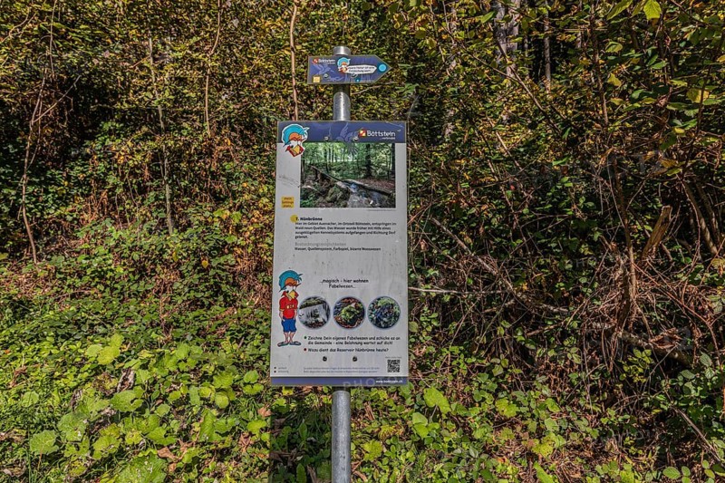 Information board of the artificially created water channel that used to power the historic oil mill and sawmill in Böttstein. Böttstein, Aargau, Switzerland