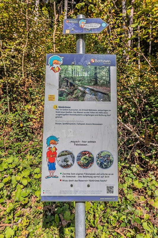 Information board of the artificially created water channel that used to power the historic oil mill and sawmill in Böttstein. Böttstein, Aargau, Switzerland