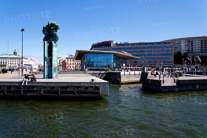 Transportation hub Stenpiren Resescentrum offering boat rides of Vasttrafik public transport across the Gota river on May 12, 2025 in Gothenburg, Sweden
