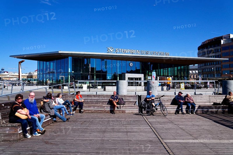 Transportation hub Stenpiren Resescentrum offering boat rides of Vasttrafik public transport across the Gota river on May 12, 2025 in Gothenburg, SwedenRansportation hub Stenpiren Resescentrum offering boat rides of Vasttrafik public transport across the Gota river on May 12, 2025 in Gothenburg, Sweden