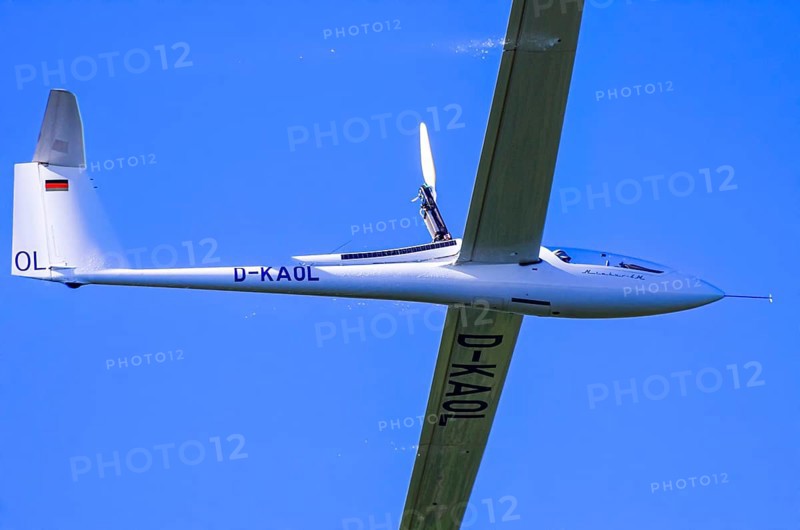 A Schempp-Hirth Nimbus 4M motor glider, D-KAOL registration, during a screening as part of an air show at the Rossfeld Air Sports Association on Rossfeld in Metzingen-Glems, Baden-Württemberg, Germany, for editorial use only