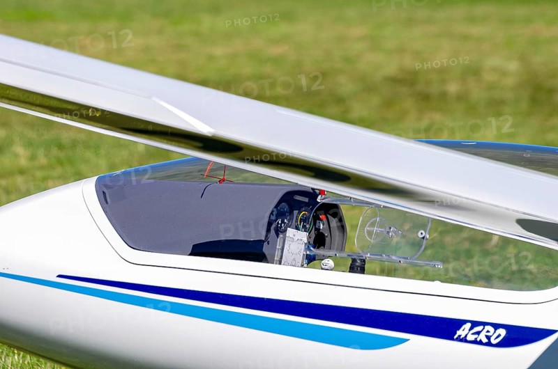View of the cockpit of a glider as part of an air show at the Fliegerbergfest of the Rossfeld Luftsportverein in Metzingen-Glems, Baden-Württemberg, Germany, for editorial use only