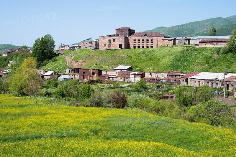 Rural village on green hills with scattered buildings and fields, Kechut, Kushchi, Kush-Bilyak, Wajoz Dzor Province, Vayots Dzor, Armenia