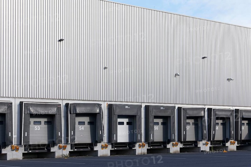 Truck portals at a logistics hall, loading areas, Logoport Duisburg-Rheinhausen, North Rhine-Westphalia, Germany