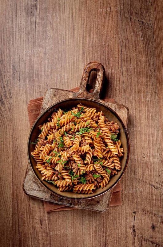Navy pasta, pasta with minced meat, homemade, fusilli pasta, no people