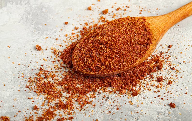 Svan salt, wooden spoon, spices of Georgia, Georgian traditional cuisine