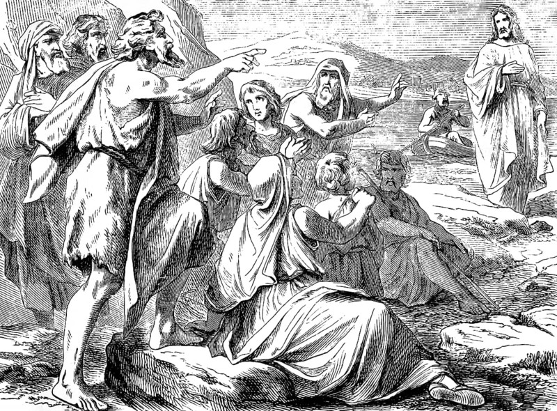 See, this is God's Lamb, Jesus walks, Gospel of St. John, chapter 1, John the Baptist, Saint Spirit, Son of God, New Testament, Bible, historical illustration 1877