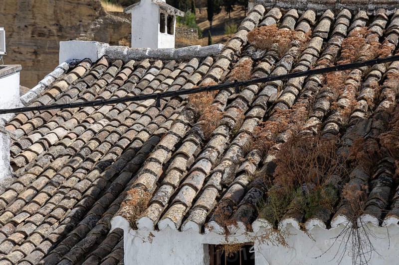 On the road to the white villages. Beautiful roofs of the historic old town in Setenil de las Bodegas, Cadiz, Andalusia, Spain