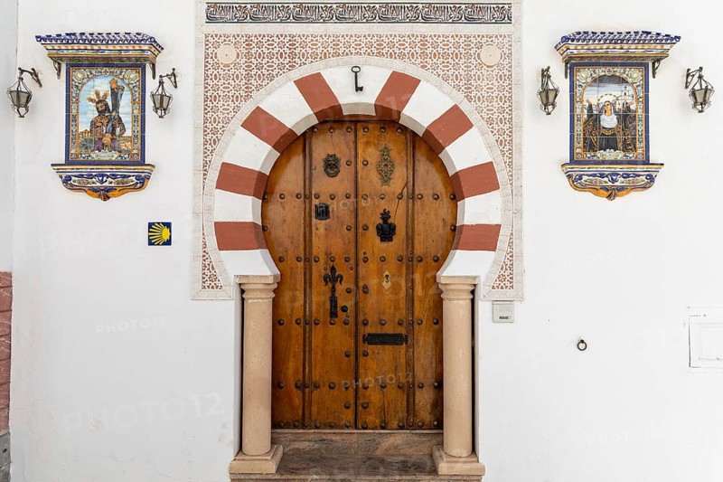 On the road to the white villages. Beautiful doors of the historic old town in Setenil de las Bodegas, Cadiz, Andalusia, Spain