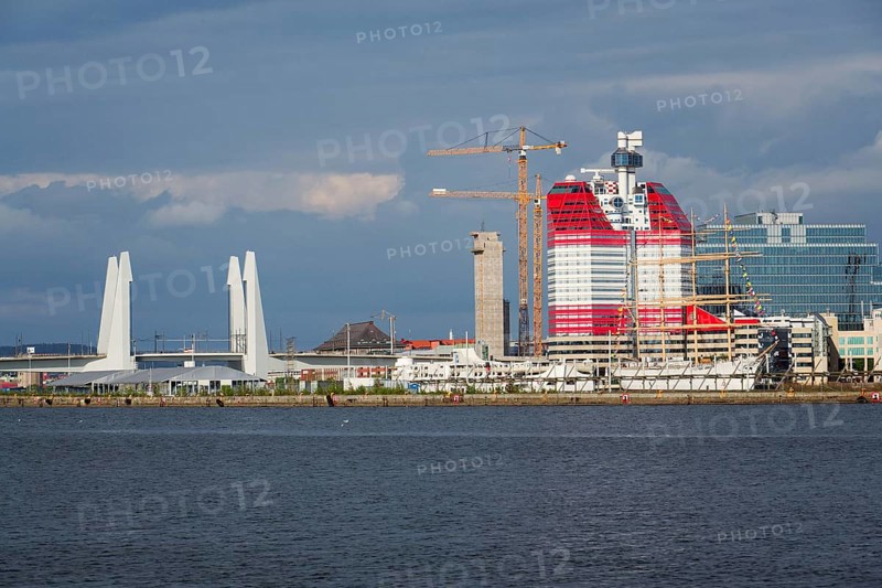 The Lilla Bommen building called Lipstick at harbor on Gota river bank, Gothenburg, Sweden