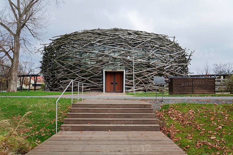 Capi hnizdo Storks Nest riding arena covered with wood resembling a giant birds nest on November 23, 2019 in Olbramovice, Czech Republic