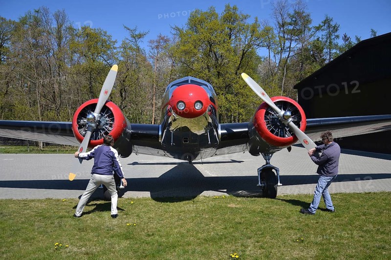 PRAGUE, CZECH REPUBLIC - APRIL 21 2020: Lockheed Electra 10A vintage airplane preparing for flight on airport on April 21, 2020 in Prague, Czech republic