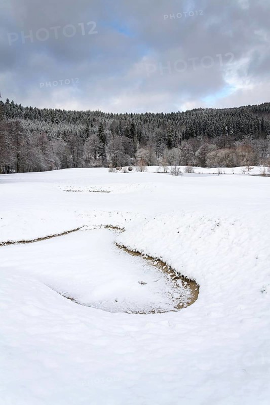 Snow on golf course in winter, forest background, copy space Karlovy Vary Czech republic