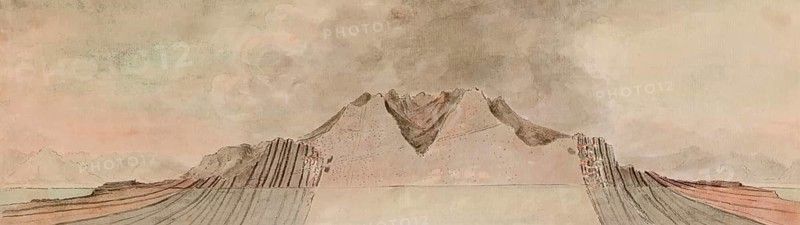 East-West Section, Northern Granite, Isle of Arran, Scotland, illustration by John Clerk of Eldin from the publication Theory of the Earth by James Hutton, 1726 – 1797, Scottish geologist, agriculturalist, chemical manufacturer, naturalist and physician, the Father of Modern Geology