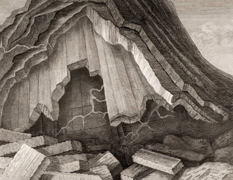Vein deposits of minerals, Cairnsmore of Fleet granite, Scotland, illustration by John Clerk of Eldin from the publication Theory of the Earth by James Hutton, 1726 – 1797, Scottish geologist, agriculturalist, chemical manufacturer, naturalist and physician, the Father of Modern Geology